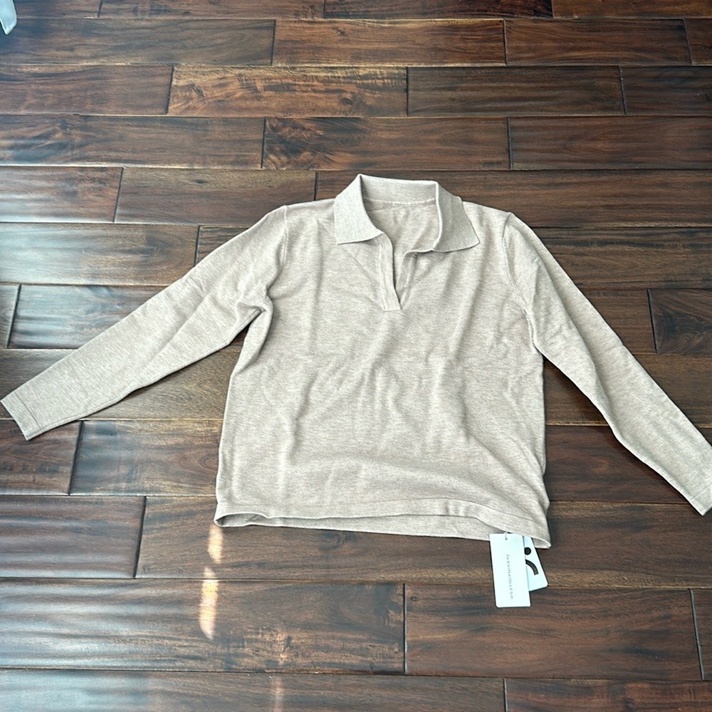 Tan, v-neck sweater, soft cotton, size M